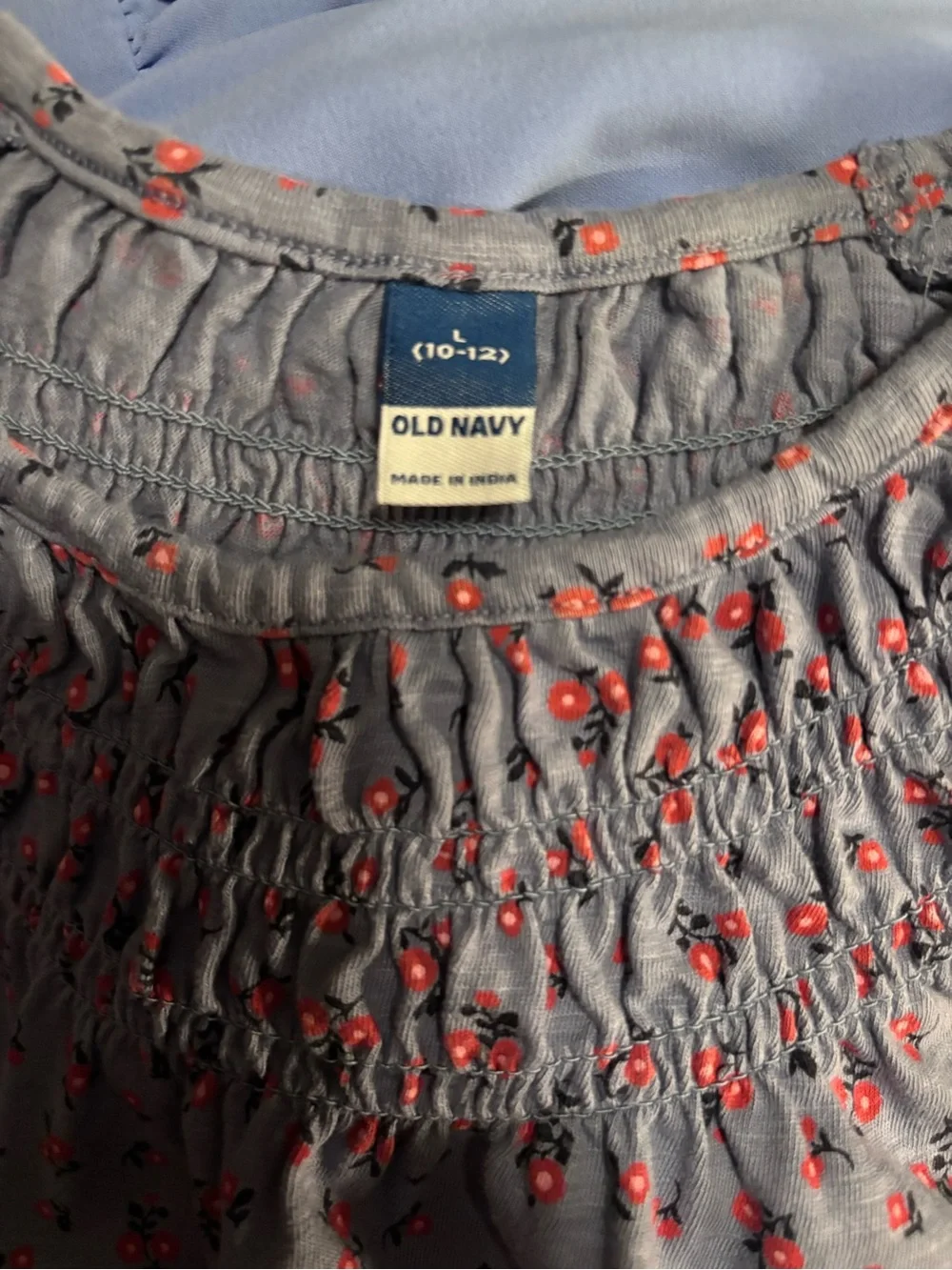 Old Navy Light Blue Dress with Red Floral Print